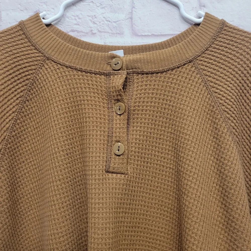 Old Navy Thermal Waffle Knit Henley Top Womens 3X Relaxed Cozy Travel Loungewear